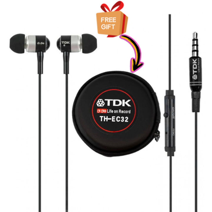 TDK Super Bass Metal Earphones with Built-in Microphone, Ergonomic Design, Stereo Sound, and Protective Pouch Ideal for PUBG and Music