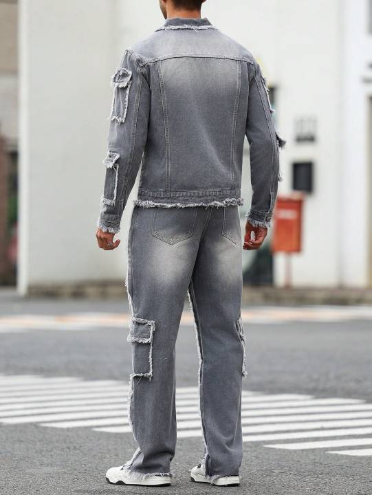 Men's%20Street%20Style%20Casual%20Distressed%20Raw-Hem%20Grey%20Denim%20Set,%20a%20Minimalist%20and%20Fashionable%20Two-Piece%20Ensemble.%20-%20Image%204