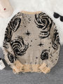 New Trendy Street Style Ripped Abstract Starry Sky Pattern Pullover Sweater Casual Round Neck Knitted Men's Pullover.