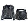 Premium Sequined Coat Women's Suit Jacket Zipper Top Baseball Uniform Casual Versatile and Thin Two-piece Women's Fashion.