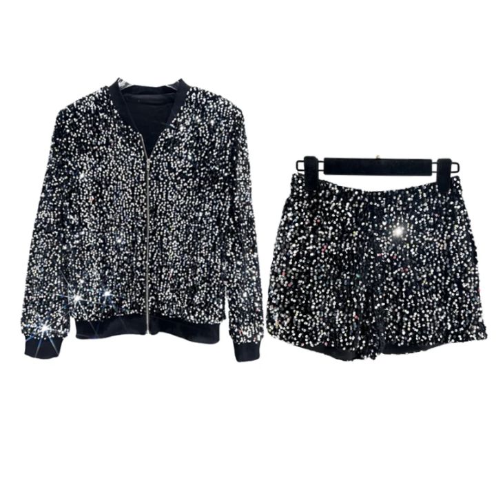 Premium%20Sequined%20Coat%20Women's%20Suit%20Jacket%20Zipper%20Top%20Baseball%20Uniform%20Casual%20Versatile%20and%20Thin%20Two-piece%20Women's%20Fashion%20-%20Image%203