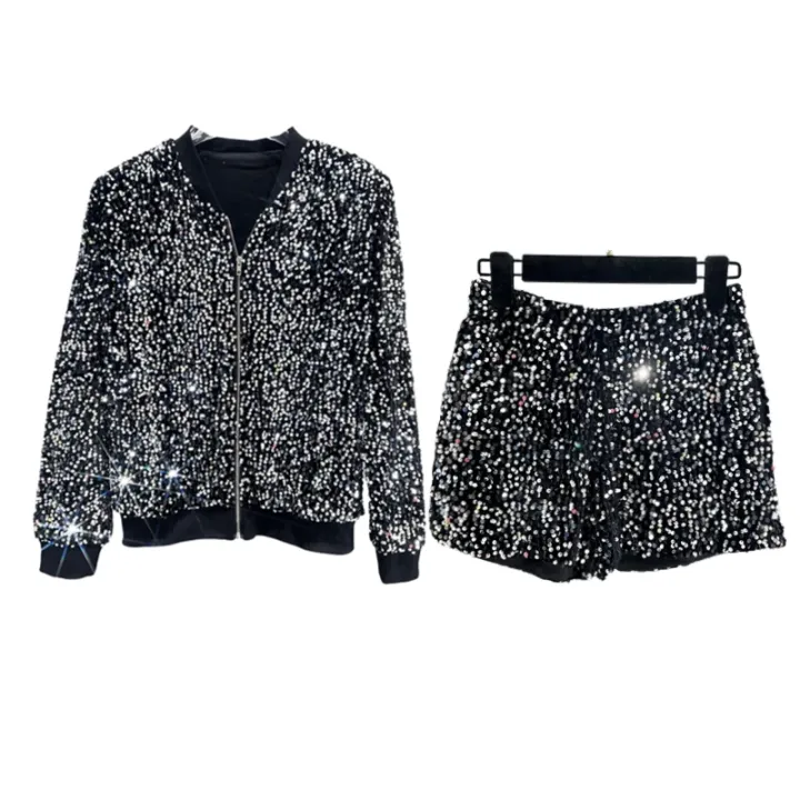 Premium%20Sequined%20Coat%20Women's%20Suit%20Jacket%20Zipper%20Top%20Baseball%20Uniform%20Casual%20Versatile%20and%20Thin%20Two-piece%20Women's%20Fashion%20-%20Image%203