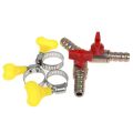 Three-Way Valve 3 Way Hose Connector Barb Ball Valve Y Shape Pipe with three handle gas pipe clips. 