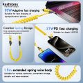 Fashions 65W Quick Charger Spring USB Cable 4 in 1 Spring Data Cable 6A USB Type C Spring Telescopic Wire for iPhone iPad MacBook Huawei-Multicolour. 