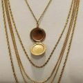 Vtg Gold Tone Locket Necklace 5 Strand Layered Chain Pendant 60s 70s Estate Read. 