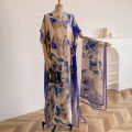 Vorix 2025 New Rayon Fashion Oversize African Women Clothing Dubai Dashiki Abaya Free Size Print Design With Scarf Loose Long Dress. 