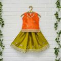 Baby Girls Lehenga Choli — Raw Silk Lehnga, Chamki Embroidered Top & Net Dupatta | Party, Wedding Dress for Kids (6M–12Y). 