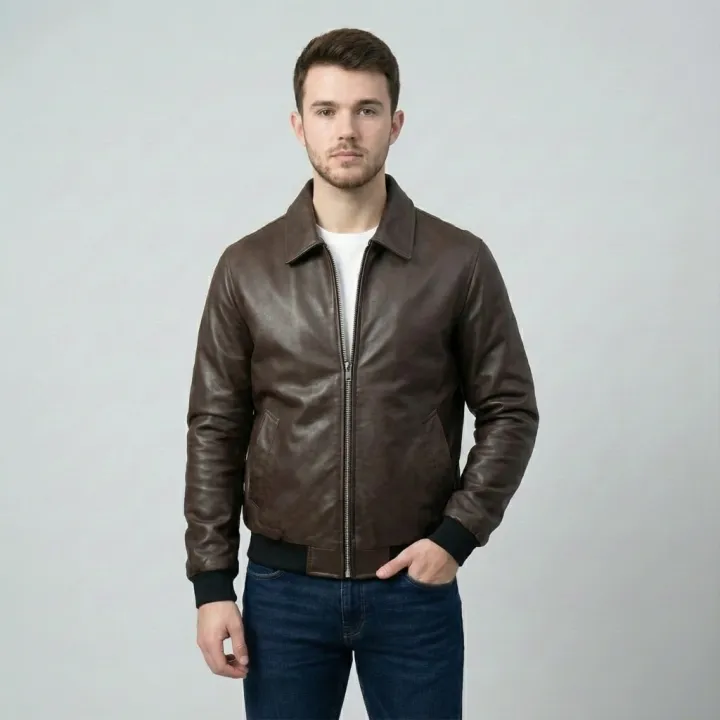 Men’s Faux Leather Bomber Jacket – Classic Zip-Up Winter Outerwear ...