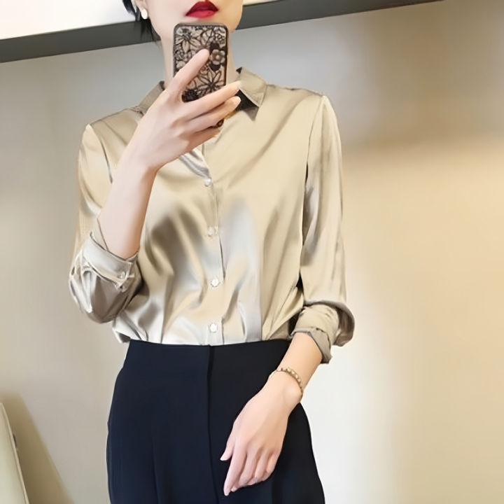 All-match%20Satin%20Finish%20Shirts%20And%20Blouses%20Women%20Clothing%20Casual%20Top%20OL%20Long%20Sleeve%20Button%20Elegant%20Shirts%20French%20Solid%20Blouses%20-%20Image%203