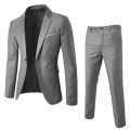 1 Set Men Blazer Pants Solid Color Long Sleeve Slim Fit Turndown Collar Temperament One Button Pockets Suit Set Men Clothes. 