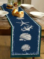 1pc Fish Pattern Table Runner, Ocean Theme Home Decor Party Supplies, Room Decor Suitable For Kitchen Decoration.