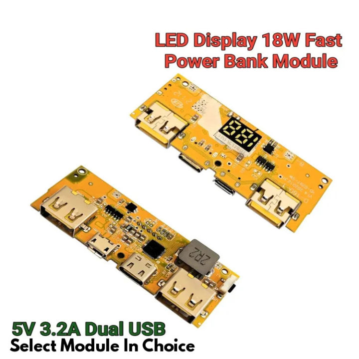 QC4.0 QC3.0 Fast Charging Power Bank Module with LED Display, 3 USB Outputs, 3 Inputs, C-Type Support, 18650 Battery, Temperature & Circuit Protection, 22.5W-65W Output
