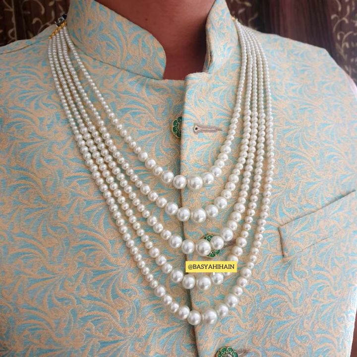 Unique Design Groom / Bride Necklace Mala (5 Layers) Dulha Mala, Pearl Multistrand Paki Wedding Jewelry, Pakistani Groom Jewelry, 5 Layers Sherwani Necklace For Groom
