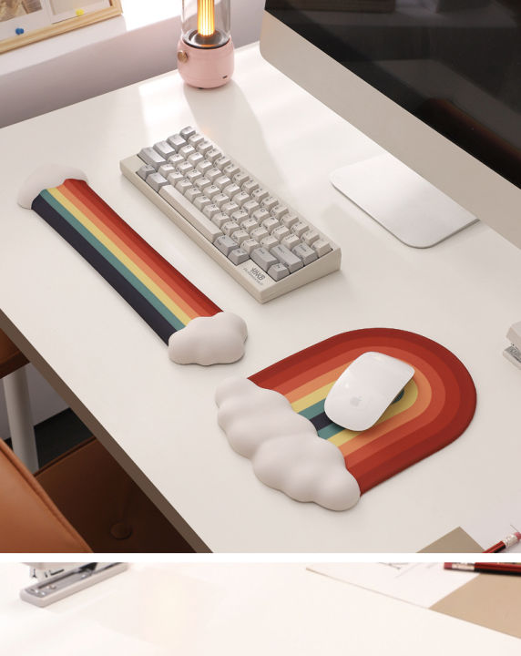 Mouse Pad Keyboard Rainbow Wrist Rest Memory Foam Silicone Ergonomic Mouse Pad for Desktop Office Computer Laptop Wrist Rest