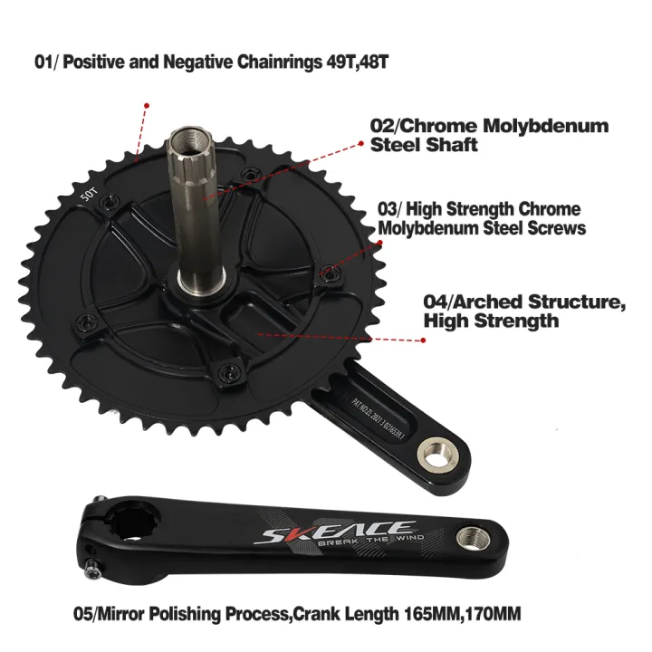 SKEACE%20Break%20The%20Wind%20Hollowtech%20Crankset%2049T%20Carbon%20Chainwheel%20165mm%20Aluminum%20Alloy%20Fixed%20Gear%20Bike%20Crank%20For%20Track%20Bicycle%20-%20Image%204
