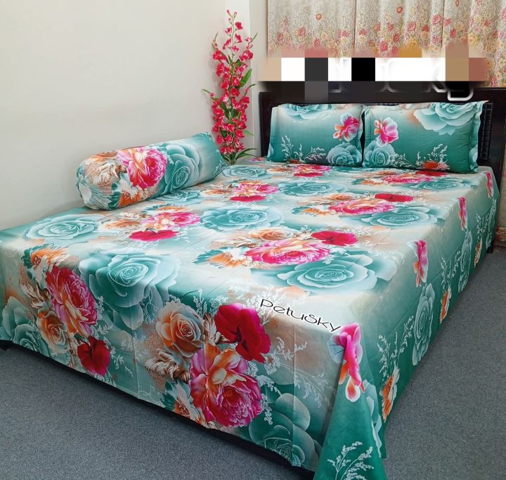 King Size Cotton Bed Sheet with Matching 3 Pillow Covers