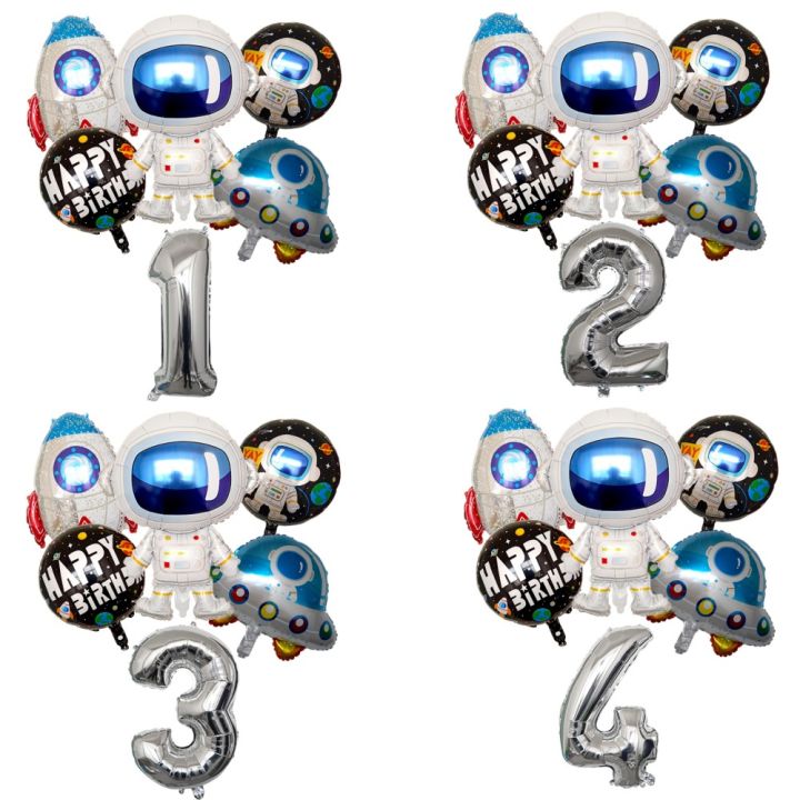 Outer Space Astronaut Rocket  Theme Balloons Baby Boy Birthday Party Decorations Number 1 2 3 4 5 6 7 8 9 Years Old