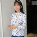 Women White Tops Blouses Fashion Stripe Print Casual Long Sleeve Office Lady OL Shirts Slim Blusas DF4970. 