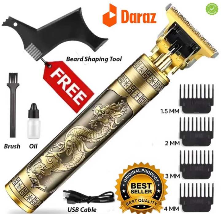 Vintage T9 Professional Hair Trimmer |Golden Dragon Shaving Machine Electric Hair Clipper With Stainless Steel Body For Men