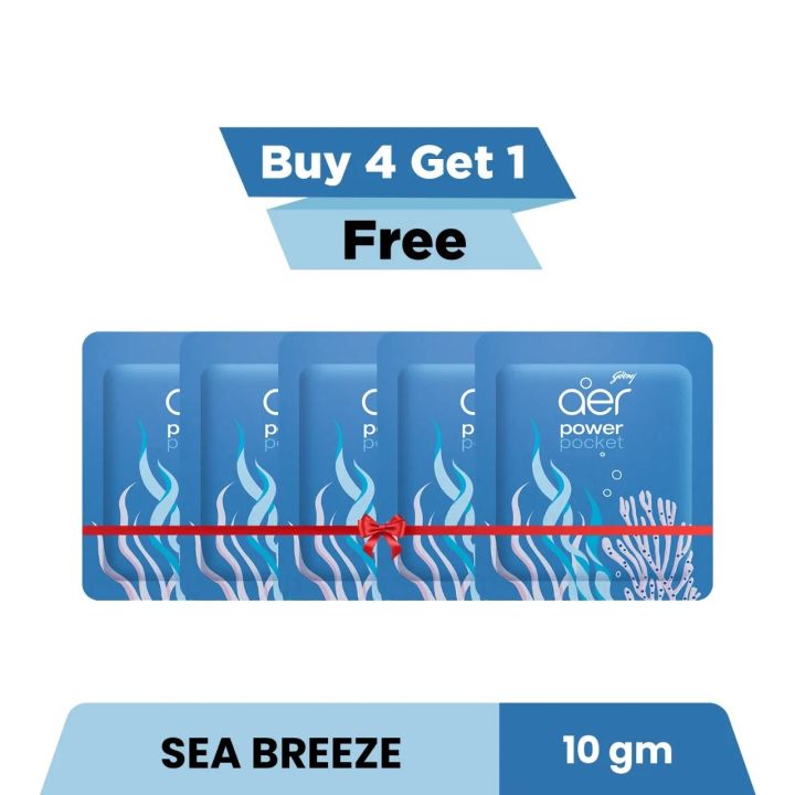 Aer Power Pocket Bathroom Freshener Sea Breeze 10 gm (Buy 4 Get 1 Free)