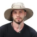 Summer Men Bucket Hat Outdoor UV Protection Wide Brim Panama Safari Hunting Hiking Hat Mesh Fisherman Hat Beach Sunscreen Cap.
