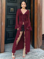 Hugcitar Mesh Solid Long Flare Sleeve Ruffles See Through Cardigan Lace Up Long Coat Women Fashion Clothes Streetwear Club.