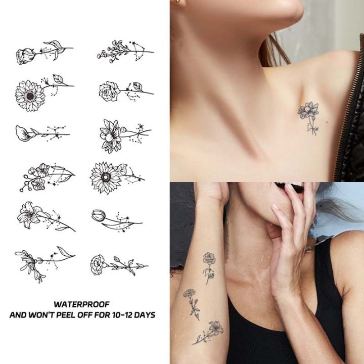 Chrysanthemum flowers, lasting 1-2 weeks waterproof, temporary tattoo stickers, semi-permanent fake tattoos for the arms