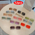 Cycling 12pcs Brand Leopard Rimless Rectangle Sunglasses Fashion Y2K Frameless Sun Glasses Shades for Women Men UV400.