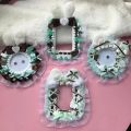 Cute Bunny Ear photo Card Holder DIY Mint Candy Lace Bow Badge Base Kawaii Lolita Portable Itabag inner Decor Photocard Case.