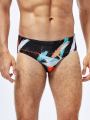 Men's sporty triangle swim shorts with geometric pattern print, quick-drying swim shorts suitable for pools and beaches. 