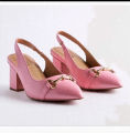 Back Open Women’s Block Heel Shoes - Pointed Toe, Buckle Decor, Premium Quality. 