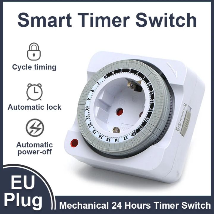 EU Plug 24 Hour Mechanical Timer Switch Socket Indoor Automatic Power ...