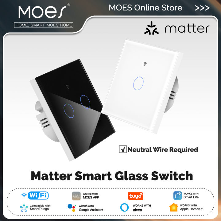 MOES Matter Tuya WiFi Smart Light Switch Glass Touch Control Fireproof Neutral Wire Required With Alexa Google Home HomeKit lightify