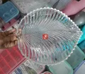Leaf Shape Crystal Glass Tray - Decorated Serving Plate For Dry Fruits, Rice, Snacks,Sweets - Crystal Glass Plate For gift. 