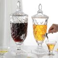Glass Beverage Dispenser, 3L Large Glass Juice Jug, Glass Drinking Cup, Fruit Juice Container With Lid, With Leak-Proof Faucet, Can Be Used For Pool Party And Social Events E. 
