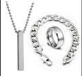 3pcs/Set Locket Set For Men Fashion Trendy Stainless steel Bar Stick Locket +Stainless steel Silver  Chain Braclate +Titanium Stainless steel Silver Ring For Men Neve Fade Color. 