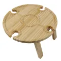 Wooden Folding Picnic Table Outdoor Portable Holder Round Foldable Desk Wine Glass Rack Collapsible Table For Garden Party. 