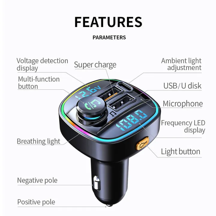 Bluetooth%205.3.%20FM%20Transmitter%20Handsfree%20Car%20Radio%20Modulator%20MP3%20Player%20With%2022.5W%20USB%20Super%20Quick%20Charge%20Adapter%20for%20Car%20-%20Image%203