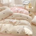 3 Piece Sheet Set  pink bowknot embroidery duvet cover Set ， comfortable Bedding Set Bedspread for All Season. 