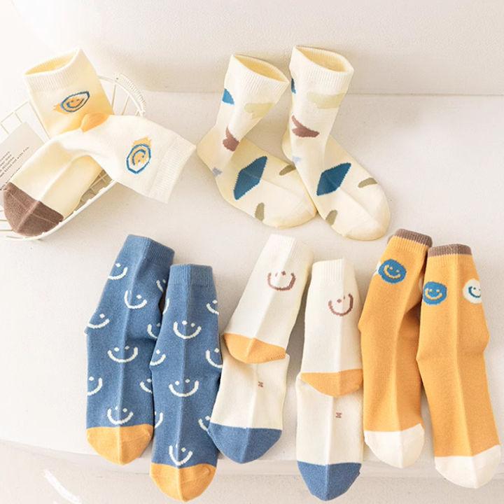 5%20Pairs%20Cotton%20Solid%20Kids%20Boys%20Half%20Socks%20Letter%20Smiling%20Pattern%20%20Comfotable%20Sweat%20Absorbing%20Elastic%20Socks%20for%20Children%20Girls%20-%20Image%203