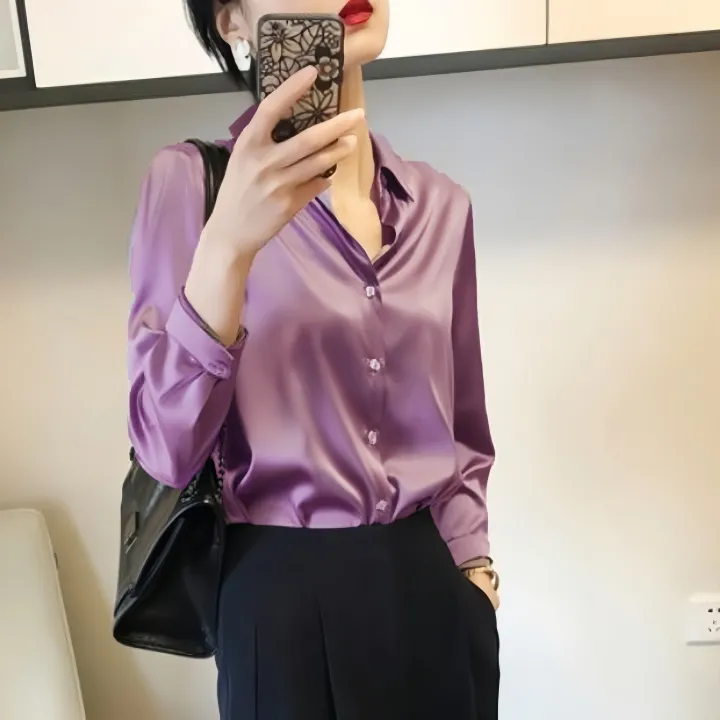 French%20Elegant%20Women%20Satin%20Glossy%20Shirt%20Summer%20Solid%20Loose%20Long%20Sleeve%20Blouses%20Office%20Lady's%20All-Match%20Shirt%20Vintage%20Casual%20Top%20-%20Image%204