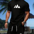 New summer fitness sportswear for men, short-sleeved T-shirt and shorts two-piece set, breathable and quick-drying casual wear.. 