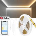 Tuya Zigbee CCT COB LED Strip 12V 1m 2m 3m 5m 10m FOB Flexible Dimmable Tape 2700K to 6500K Lighting for Alexa  Assistant. 
