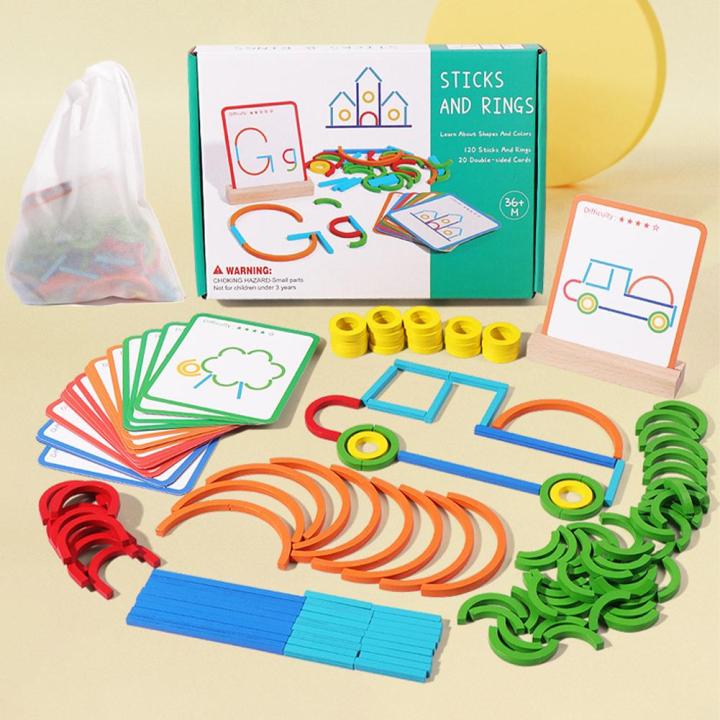 Wooden Creative Sticks And Rings Puzzle Intelligence Game Montessori Educational Toys Jigsaw Puzzle Building Blocks For Kids