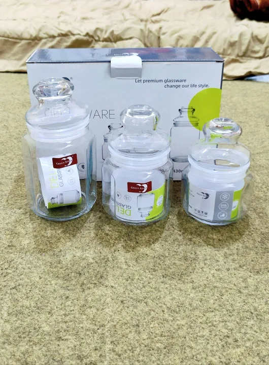 Glass Storage Jar Set 3 Pieces (Small, Medium, large) – Delisoga ...