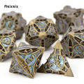 7 Pcs Copper Blue Metal Dice Solid Metal Polyhedral Dice Set Suitable for Role-Playing RPG    Board Game Card Game. 