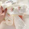 5 Pairs Of Cute Harajuku Lolita White Women's Socks Set Spring And Summer Lace  Cotton Socks  Pink Style Socks With Ruffles. 
