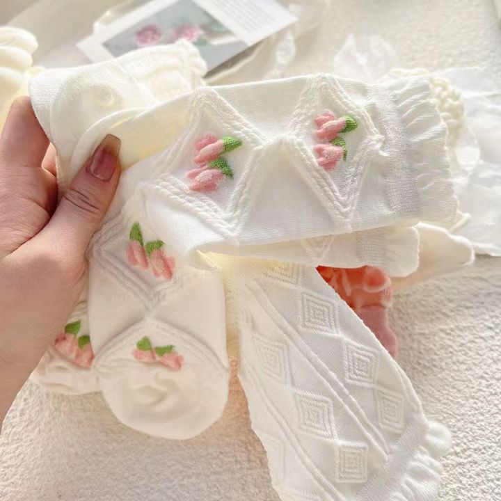 5%20Pairs%20Of%20Cute%20Harajuku%20Lolita%20White%20Women's%20Socks%20Set%20Spring%20And%20Summer%20Lace%20%20Cotton%20Socks%20%20Pink%20Style%20Socks%20With%20Ruffles%20-%20Image%202