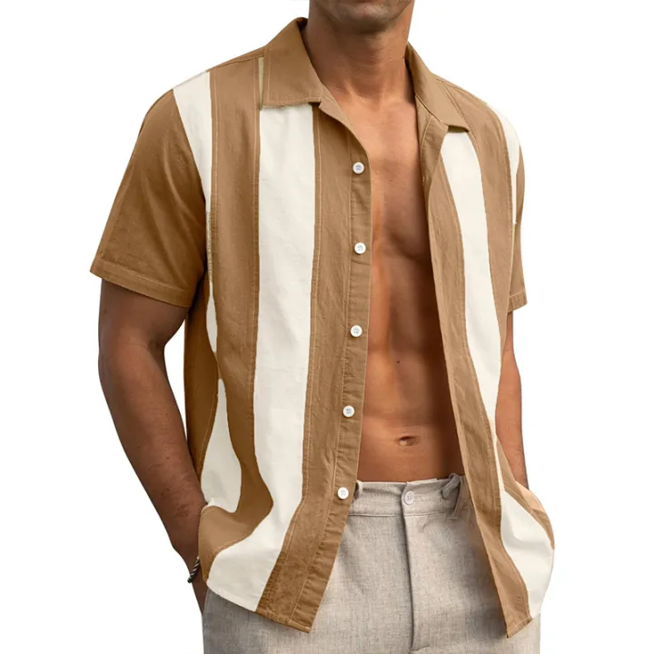 Summer Men's Clothing Luxury Suit Sollar Striped Shirts Leisure Streetwear Button-down Short Sleeve Fashion Retro Popular Blouse
