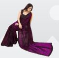 Velvet Sequined Saree (Dark Purple)  with Blouse material. 